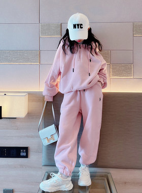 女童套装秋冬装2023新款儿童洋派加绒卫衣女大童加厚运动两件套装