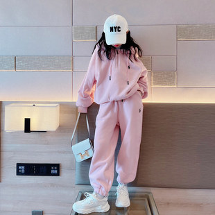 女童套装秋冬装2023新款儿童洋派加绒卫衣女大童加厚运动两件套装