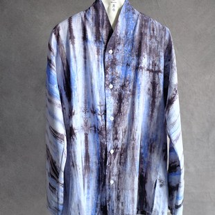 穆克春夏新款男士休闲中式长袖棉麻扎染衬衫青年文艺覆古舒适衬衫