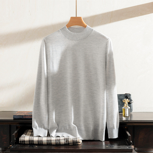 宽松高端中领毛衣打底衫 春秋夏薄款 男装 半高领精纺100%纯山羊绒衫