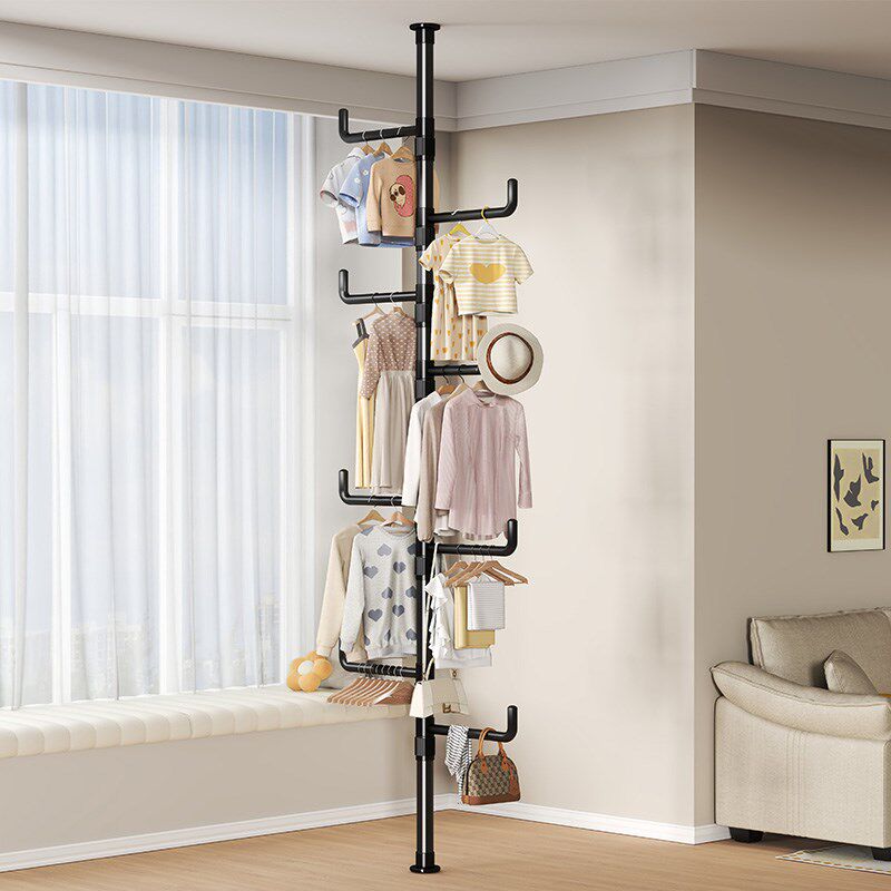 顶天立地置衣架卧室落地挂衣架室内免打孔伸缩杆家用阳台晾衣神器