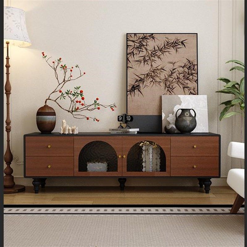 法式复古实木电视柜法式复古胡桃木简约现代家用客厅落地茶几组合,住宅家具,电视柜,淘宝优惠券,粉丝福利购,淘宝优惠卷