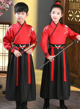汉服女童国学服装冬中小学生男童武侠侠客中国风儿童古装表演出服