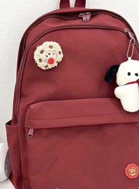 日系书包女复古纯色酒红休闲双肩包中学生高中生轻便校园森系背包
