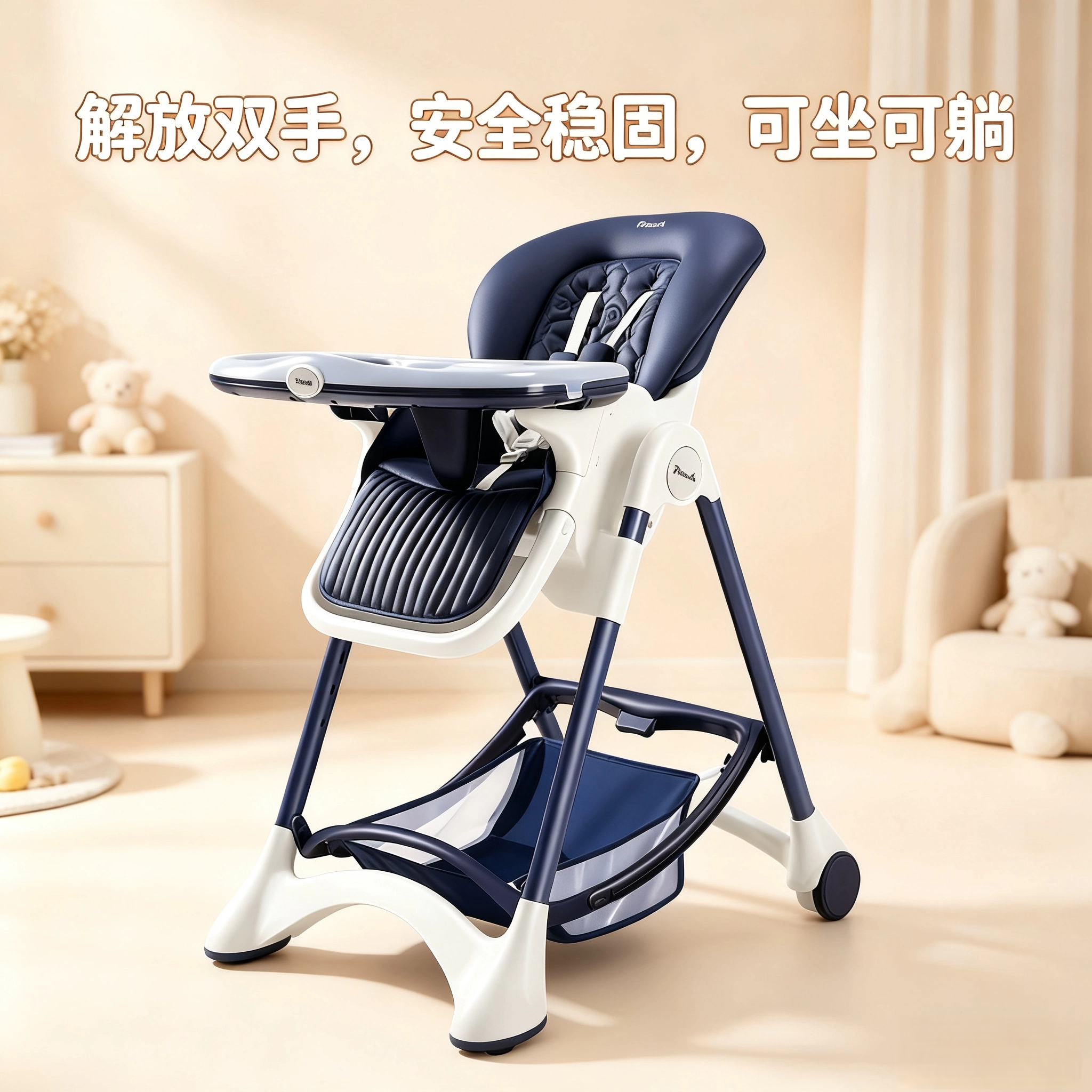 Pouch婴儿儿童餐椅可折叠摇椅便携二合一玩具安全带增高凳宝宝
