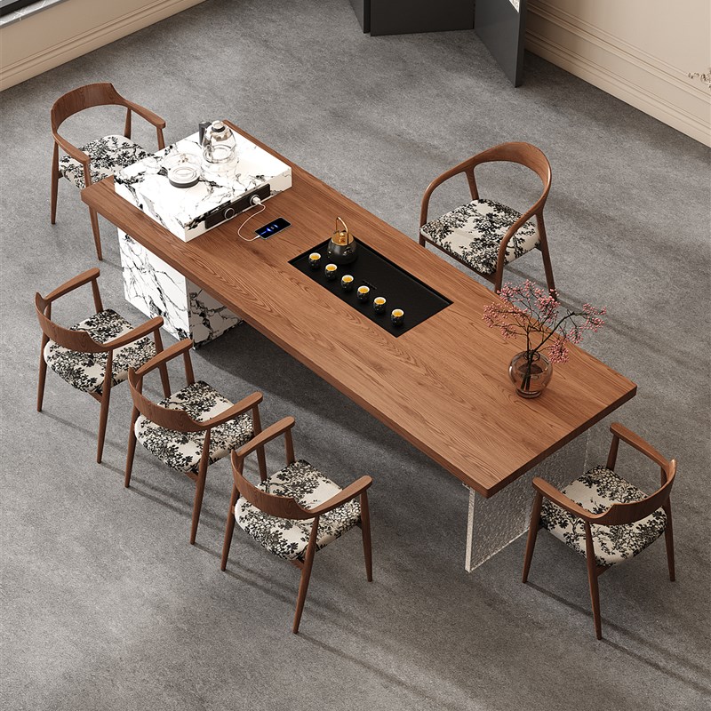 现代轻奢实木岛台茶桌椅组合简约家用客厅办公室S茶台泡茶桌高级