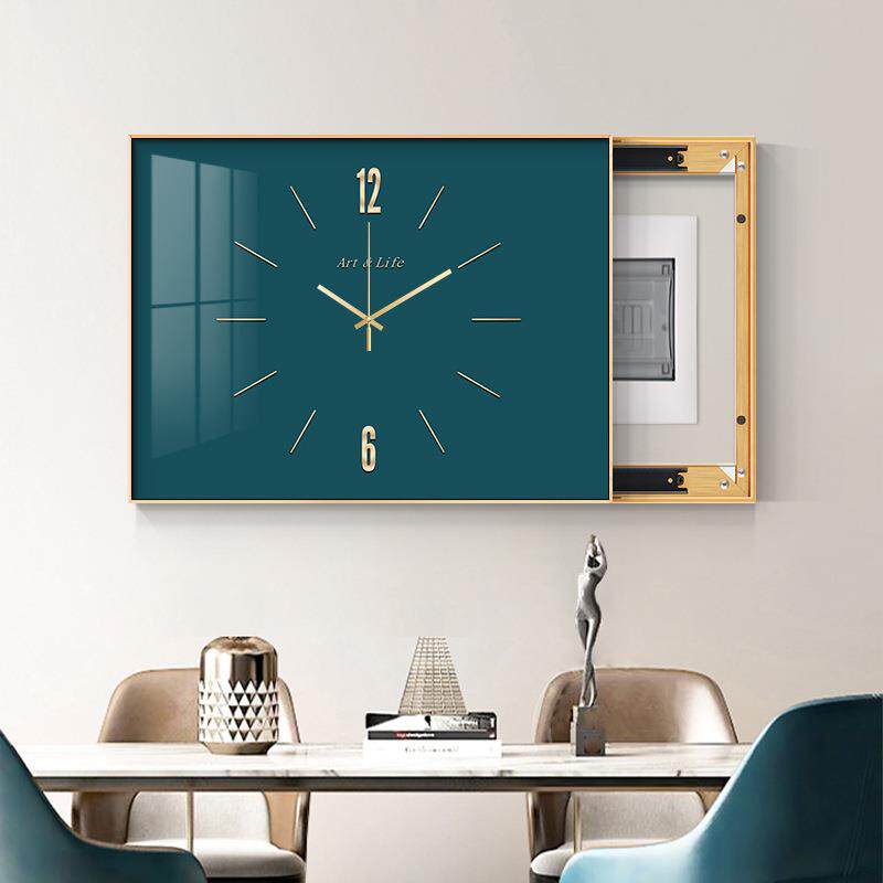 现代简约免打孔高端电表箱装饰画带钟表可推拉配电箱电闸遮挡挂画