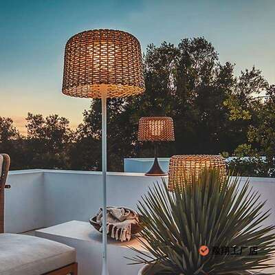 户外防水太阳能灯别墅庭院景观灯露台灯室外简约现代编织落地灯无