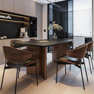 意式极简飞雁岩板餐桌椅组合 客厅家用别墅大户型餐椅桌子