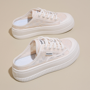 女鞋 半拖小白鞋 外穿夏款 凉拖包头爆款 子 2024夏季 百搭网面拖鞋 新款