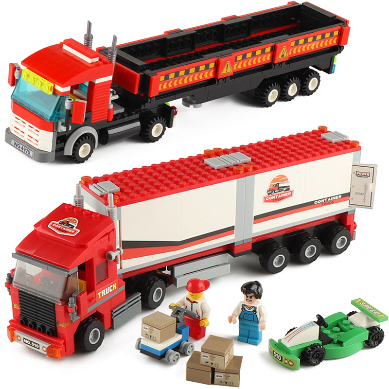 拼装积木货柜车半挂拖p车平板运输卡车汽车模型男儿童拼图玩具礼