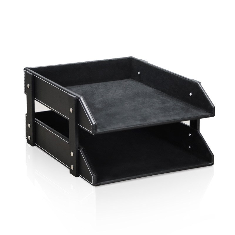 皮革双层文件资料架 桌面二层文件收纳架 文件盘商务办公用品定制