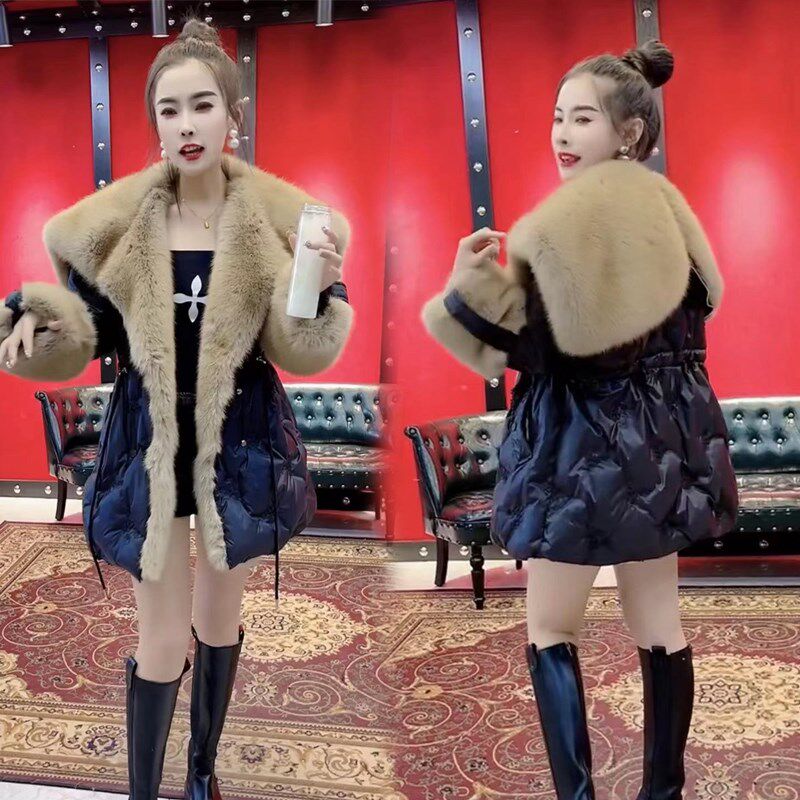 欧货重工刺绣天使之翼o大毛领羽绒服女2025冬季新款韩版时尚中长