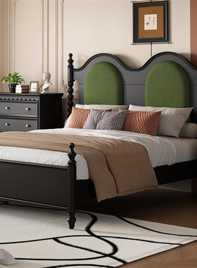 法式全实木美式现代简约主卧室1.8米公主床储物双人床黑色结婚床