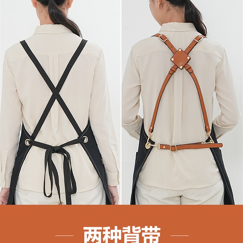 牛仔工作服围裙女时尚耐磨防水男士咖啡师餐饮店厚帆布定制印logo