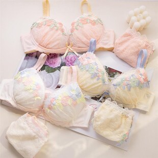 日系risa少女蕾丝文胸套装聚拢薄款内衣花朵大刚圈低鸡心圆盘1型