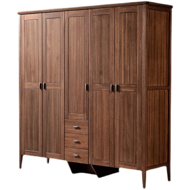 黑胡桃木全实木拉门衣柜意式极简卧室5门4门现代新中式原木大衣橱