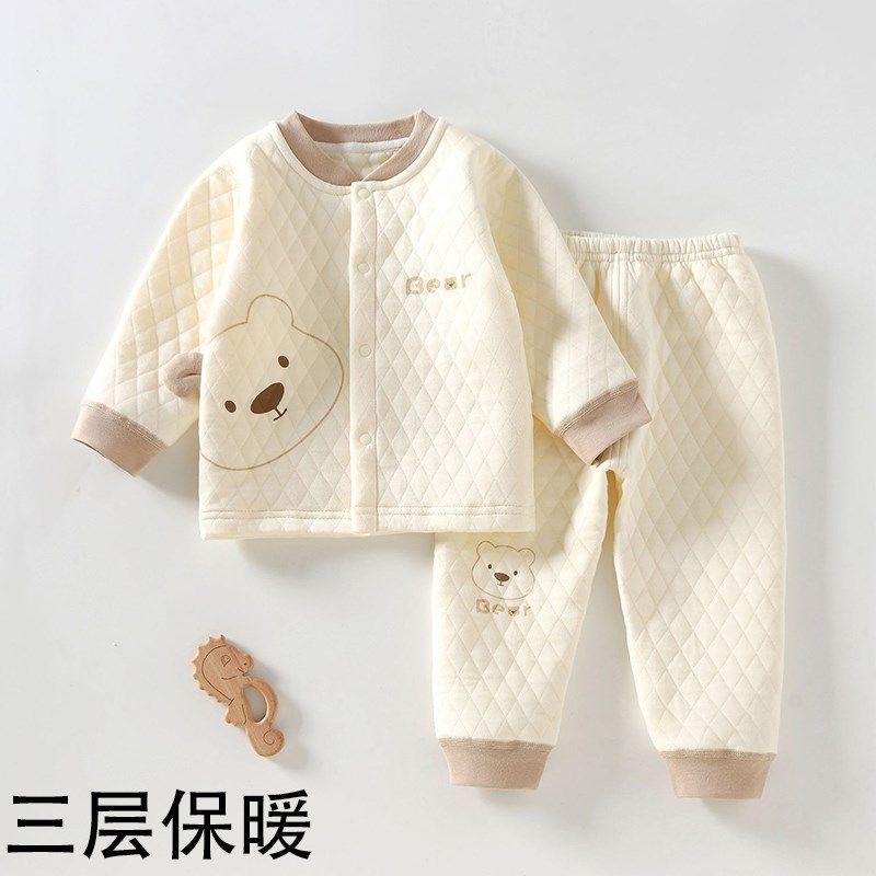 婴儿保暖套装秋冬纯棉开扣宝宝秋衣秋裤新款三层夹棉儿童内衣外穿,童装/婴儿装/亲子装,内衣套装,淘宝优惠券,粉丝福利购,淘宝优惠卷