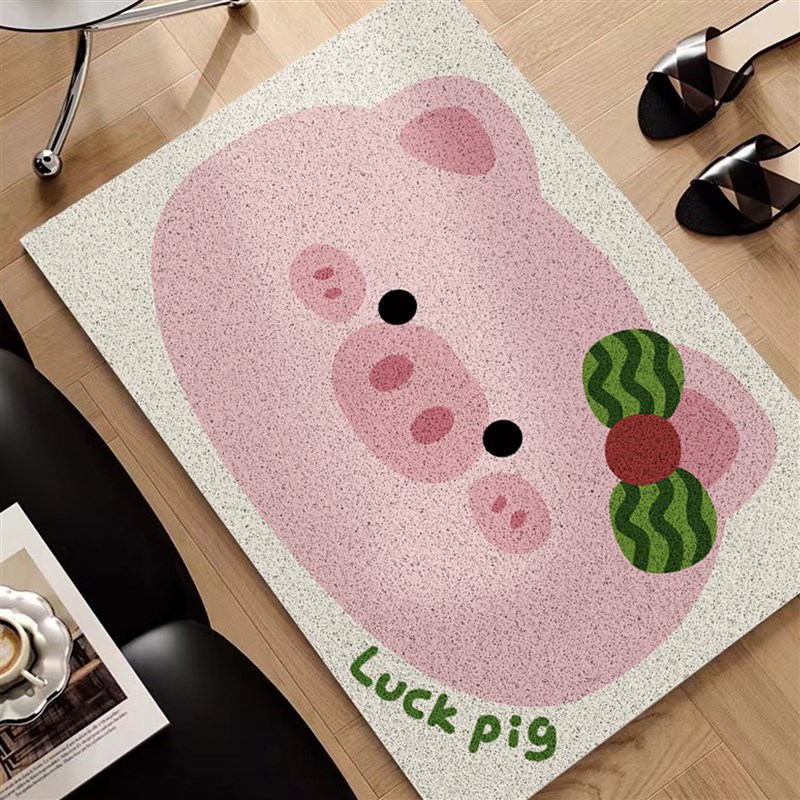 西瓜猪卡通入户丝圈地垫防v滑脚垫门垫家用玄关地毯门外蹭土可裁