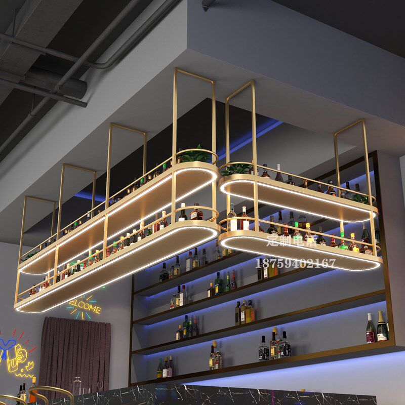 吧台吊架酒架酒水展示架悬挂式红酒柜餐厅L饭店悬空吊柜酒吧置物