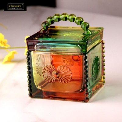 弗莱文茨四方红色喜庆水晶玻璃糖果罐干果罐家居摆件彩色储物罐