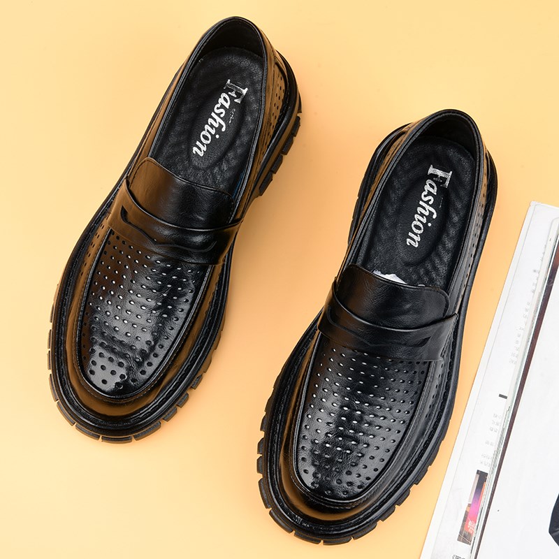 镂空皮鞋男士夏季透气一脚蹬圆头打孔软底休闲皮凉鞋男款2024新款