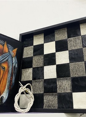 马毛棋盘格托盘玄关收纳化x妆品桌面托盘黑白灰摆件装饰首饰盘