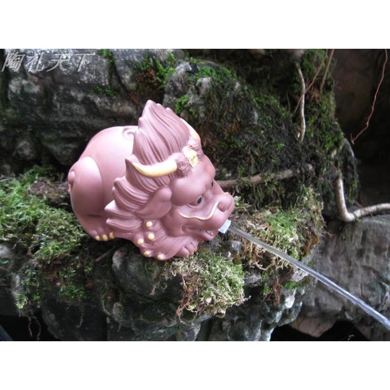 上古神兽喷水狻猊招财摆件假山盆景鱼族鱼缸精品陶瓷流水配件装饰