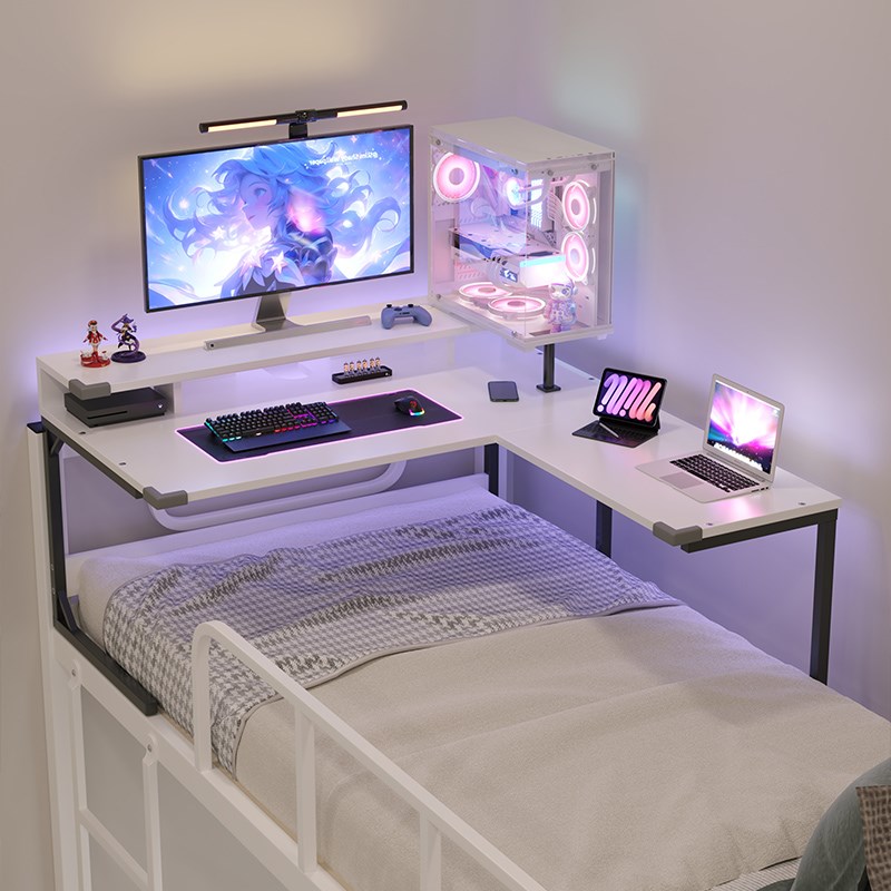 宿舍床上电脑桌大学生寝室台式电竞桌上下铺床头置物架.L转角书桌