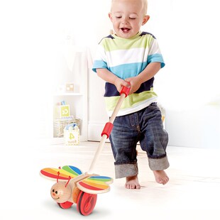 Hape单杆手推车学步车蝴蝶推推乐婴幼儿童宝宝推着走玩具礼物1岁