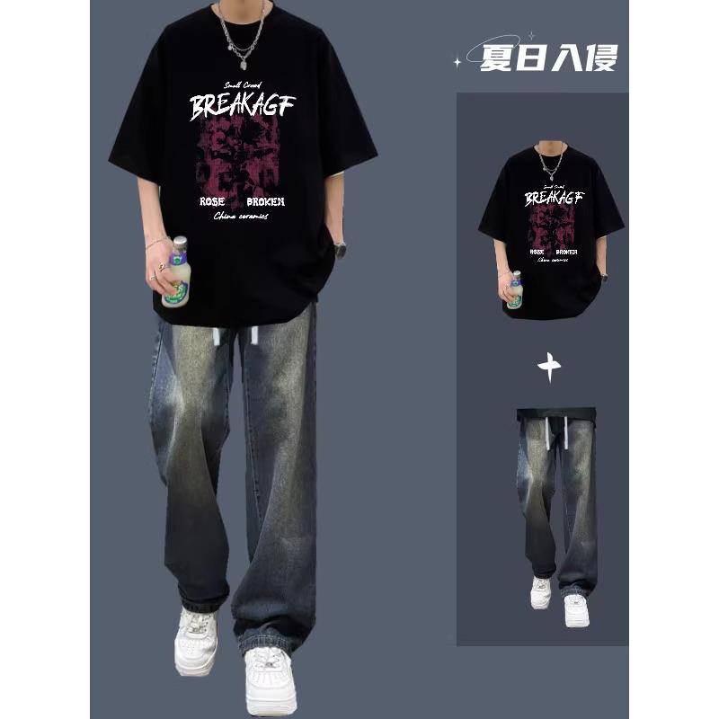 夏季2025新款男装一套搭配帅气套装美式短袖T恤男生穿搭学生潮流