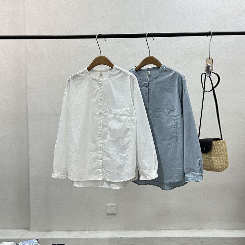 一七然文艺范小清新春季新品大码A净版宽松显瘦单排扣百搭小众衬