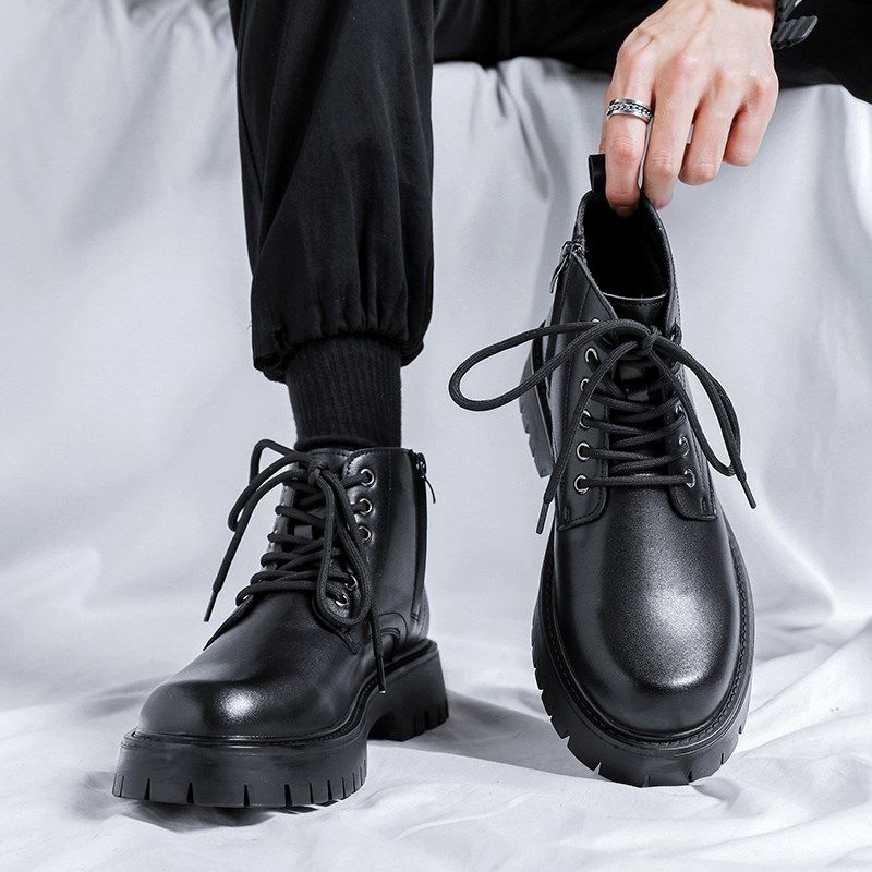 马丁靴男款高帮英伦风机车长筒鞋子工装皮靴夏季增高厚底中帮皮鞋