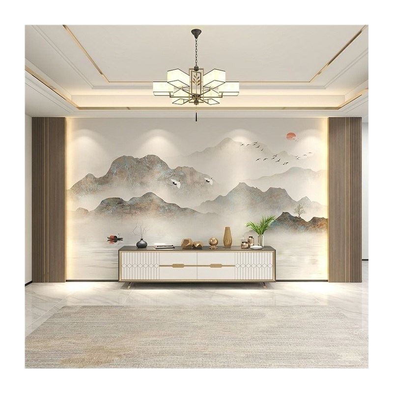新中式花鸟电视背景墙布沙发客厅自粘墙纸立体壁布简约定制壁画