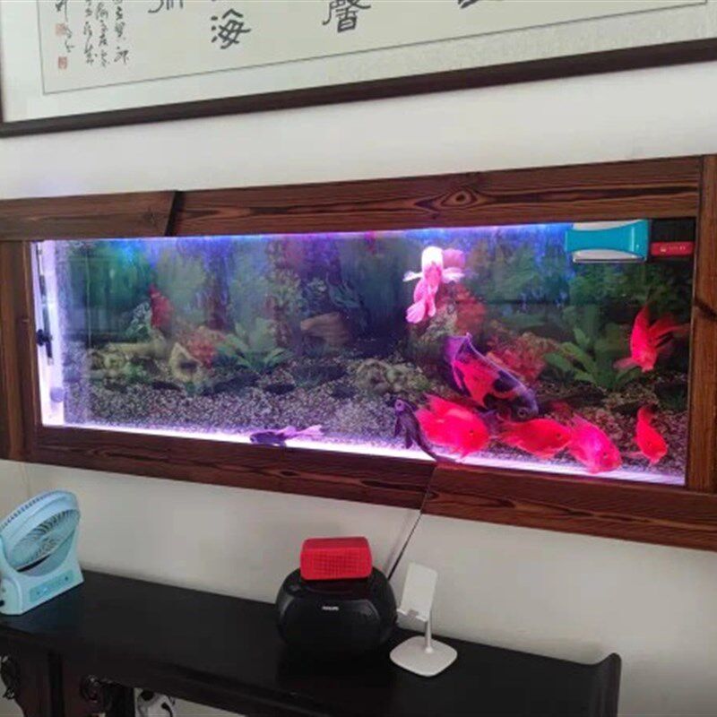 定制厂销碳化木壁挂式生态鱼缸挂墙水族箱壁挂式玻璃鱼缸1米
