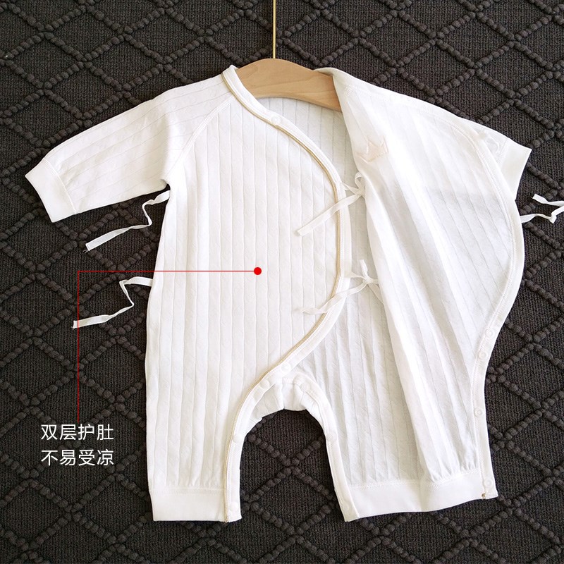 宝宝连体衣四季春秋装新生婴儿无骨长袖斜襟系带哈衣爬服套装