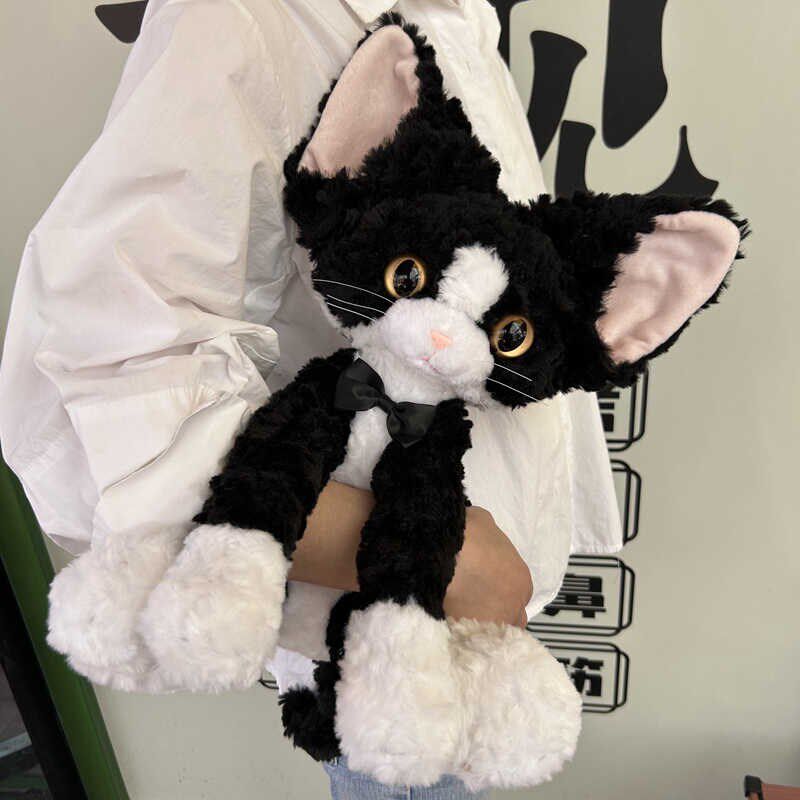 仿真黑白德文f猫公仔可爱卷毛猫玩偶小猫咪毛绒玩具娃娃送女生礼