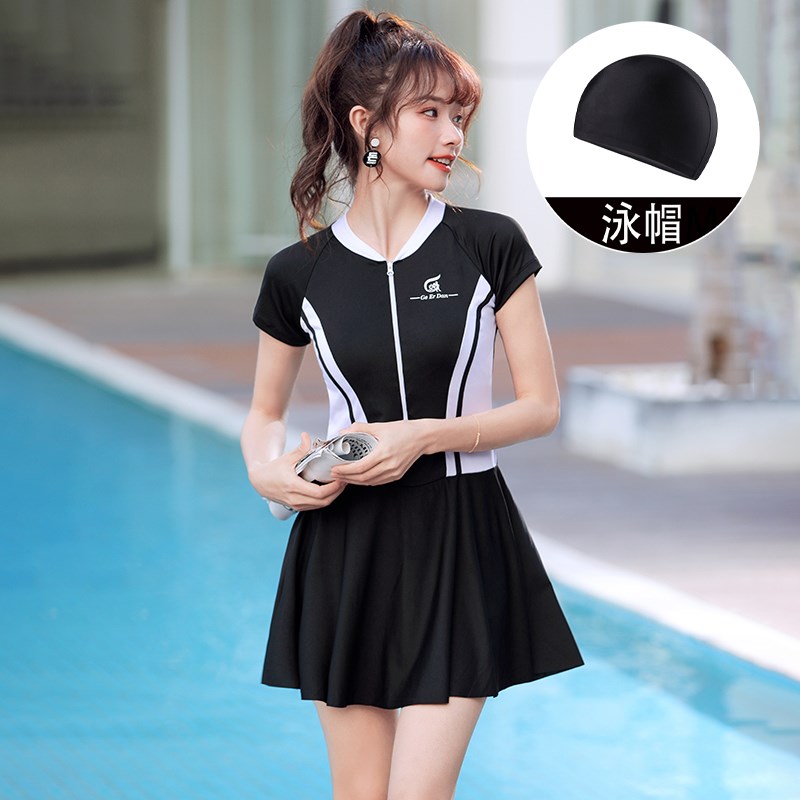 运动泳衣女分体保守平p角小胸聚拢学生泳装显瘦可爱少女游泳衣