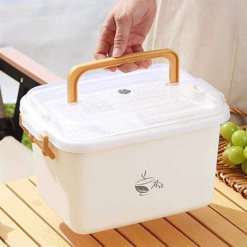 塑料茶盘便携功夫茶具茶杯手提收纳箱家用简约茶杯托盘沥水收纳盒