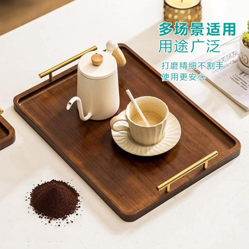 复古美式竹木托盘长方形家用餐盘餐具木质点心盘茶盘带把手竹盘子