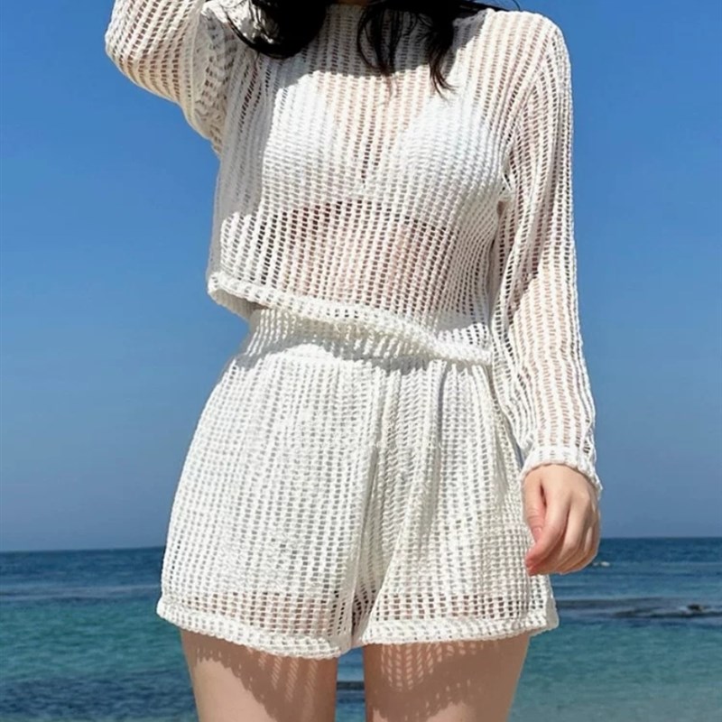 特价韩国新款游泳衣女分体比基尼三件套长袖罩衫蕾丝温泉网红泳装