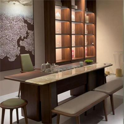 现代简约实木桌椅组合豪宅别墅客厅家用新中式乌金木茶桌