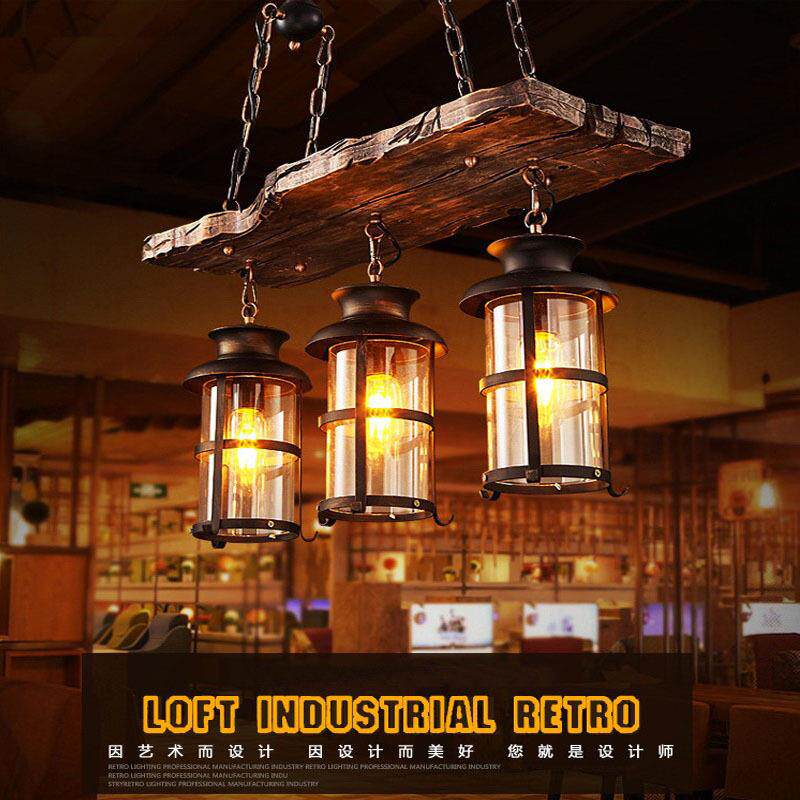 美式乡村工业风船木吊灯个性咖啡厅酒吧网咖服装店餐厅实木头灯具