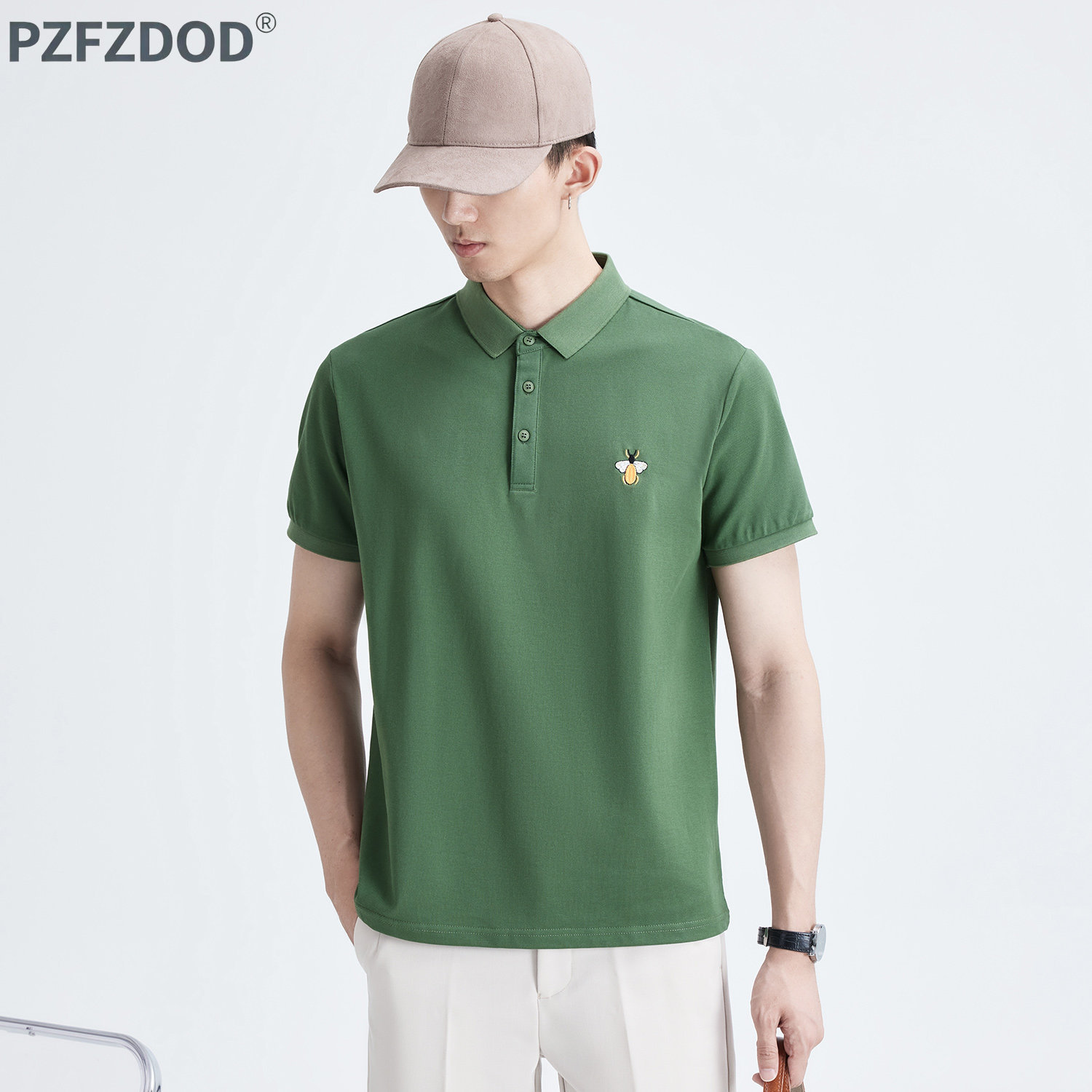 绿色翻领POLO上衣衫男2026新款