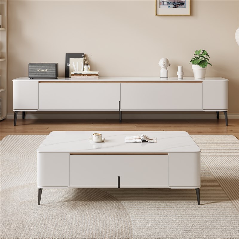 微晶石电视柜茶几组合全实木高款小户型家J用客厅现代简约2024新