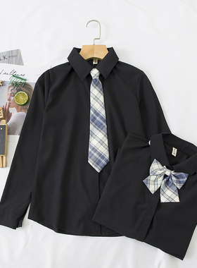 黑色长袖衬衫女200斤特大码胖mm宽松jk个性学院风蝴蝶结衬衣学生