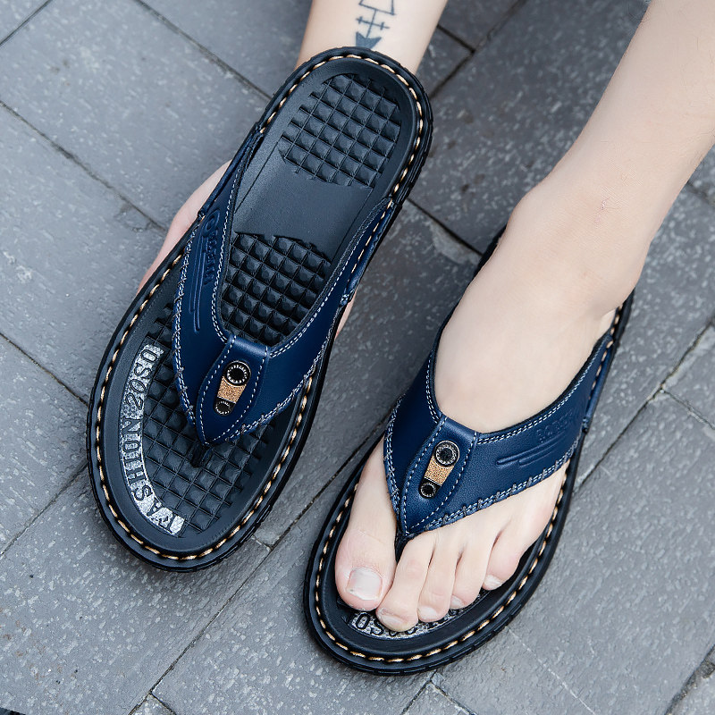 人字拖男防滑防水夏季男士凉鞋男室外个性沙滩皮凉拖鞋男潮流外穿,流行男鞋,人字拖,淘宝优惠券,粉丝福利购,淘宝优惠卷