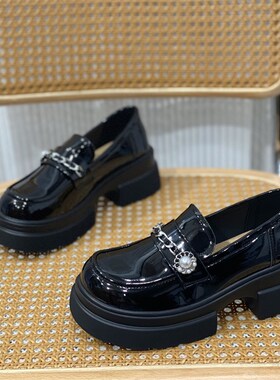 增高厚底a6cm乐福鞋女2024新款秋季一脚蹬黑色JK小皮鞋英伦风单鞋