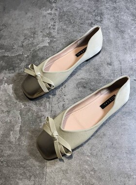 鞋子女2021年新款春季单鞋女平底鞋百搭浅口P平跟方头铁头仙女温