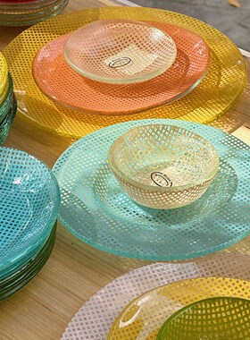 韩国Eding彩色耐热玻璃椭圆餐E盘酸奶碗水果碗甜点盘玻璃盘